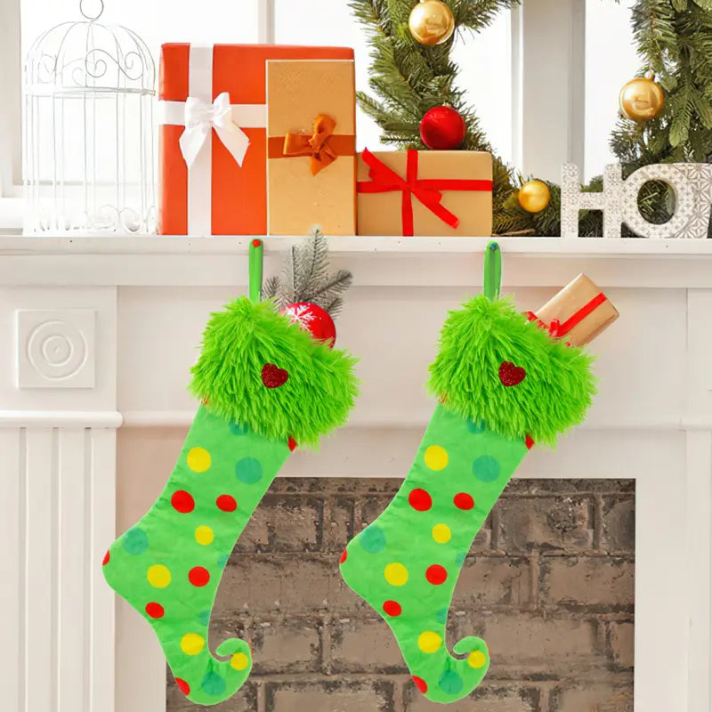 🎁2025-Christmas Hot Sale🎁49% OFF - In-Stock Grinch Christmas Green Plush Stockings - Window Hanging Ornaments for Home Decoration