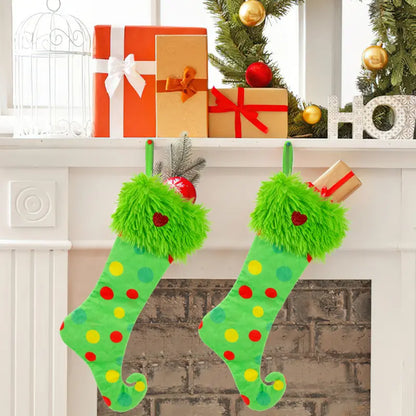 🎁2025-Christmas Hot Sale🎁49% OFF - In-Stock Grinch Christmas Green Plush Stockings - Window Hanging Ornaments for Home Decoration