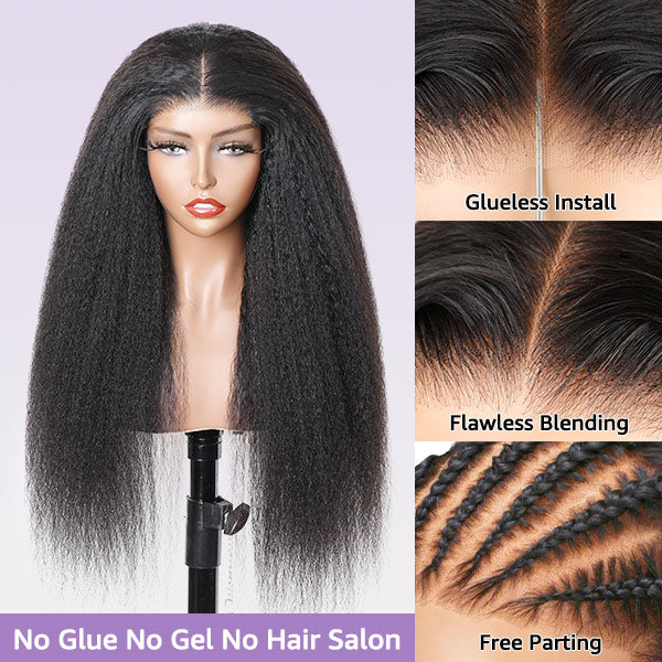 🔥Black Friday Limited-Time Sale🎁Kinky Straight Hair Wear Go Glueless Wigs Lace Pre Cut Lace Closure Wigs