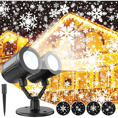 🎁2025-Christmas Hot Sale🎁49% OFF - LED Christmas Snowflake Projection Lamp, 2025 New Upgraded,Double-Head Rotating 4 Dynamic Snowflakes Projector, Plug-In LED Light