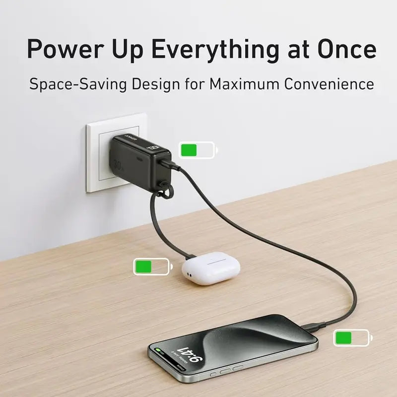 🏆LAST DAY SALE 40% OFF⏰Anker 3-in-1 Power Bank, 10,000mAh Portable Charger with Built-In Cable and Foldable Plug, 30W Battery Pack, For iPhone 6-14 Series