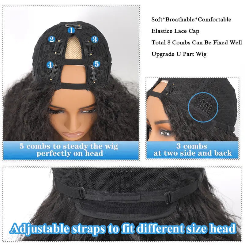 🔥70% OFF Today Only! New Afro V Part with Curly in the End Wig Kinky Synthetic Hair Texture with Unique Bouncy Curls in the End 20 Inch Soft Curly Full Hair V Part Wigs Synthetic for Women No Leave out Clip in Half Wig