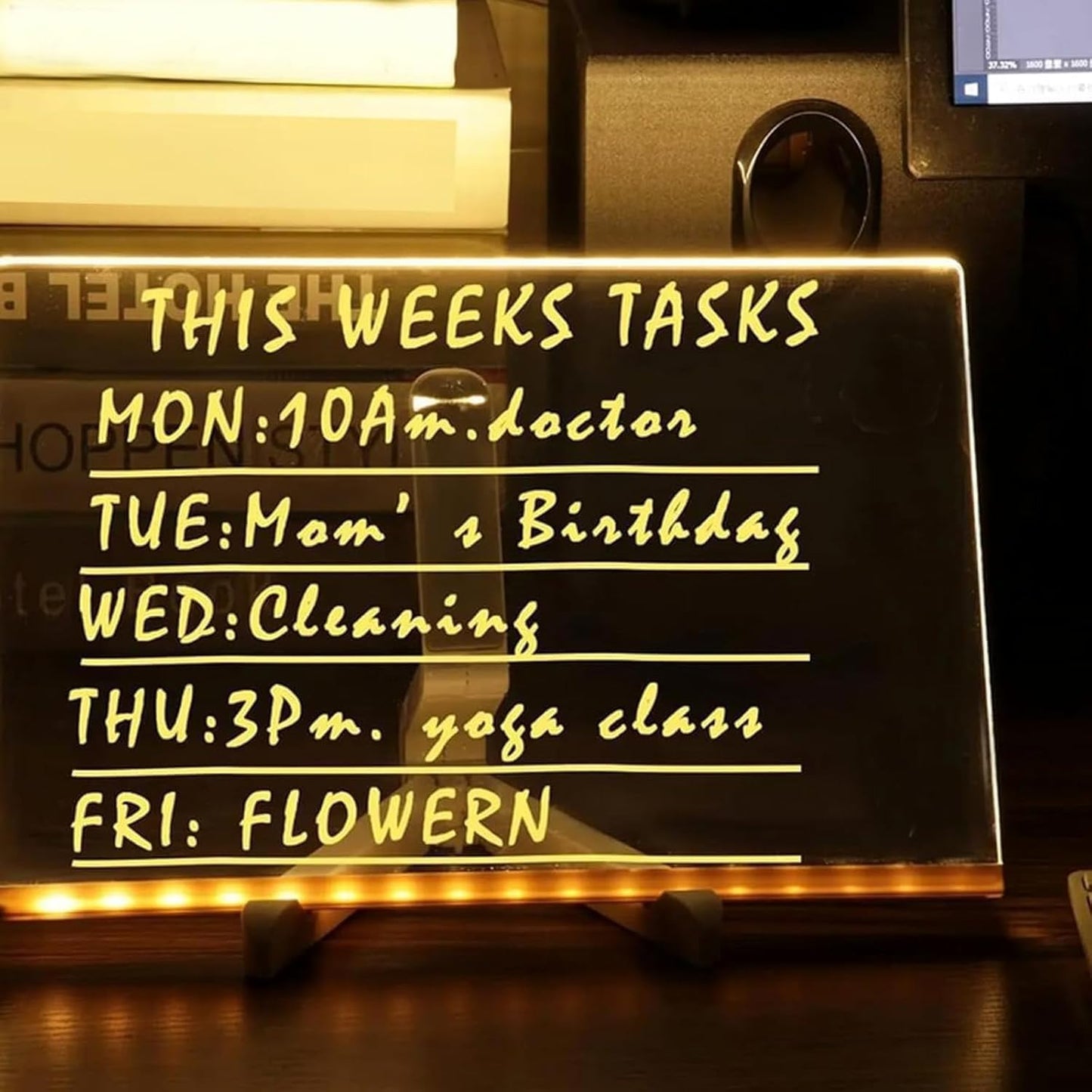 🔥🔥Illuminated Acrylic Dry Erase Board with Stand and 7 Pens ✏️🎨📜