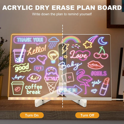 🔥🔥Illuminated Acrylic Dry Erase Board with Stand and 7 Pens ✏️🎨📜