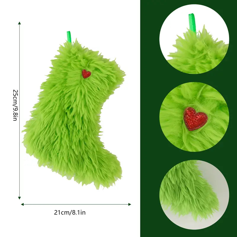 🎁2025-Christmas Hot Sale🎁49% OFF - In-Stock Grinch Christmas Green Plush Stockings - Window Hanging Ornaments for Home Decoration